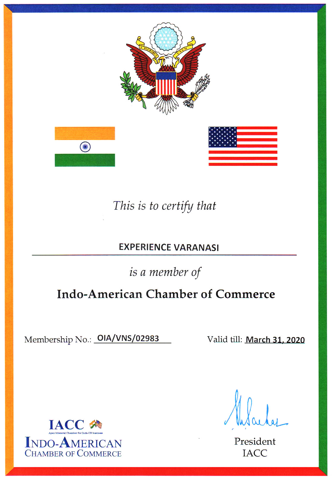 Indo-American Chamber of Commerce Membership